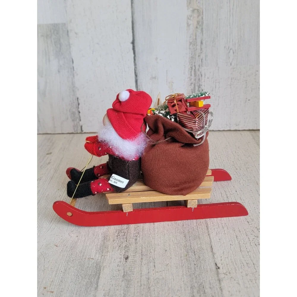 Village gnomes red sled‎ present tree Xmas Decor figure